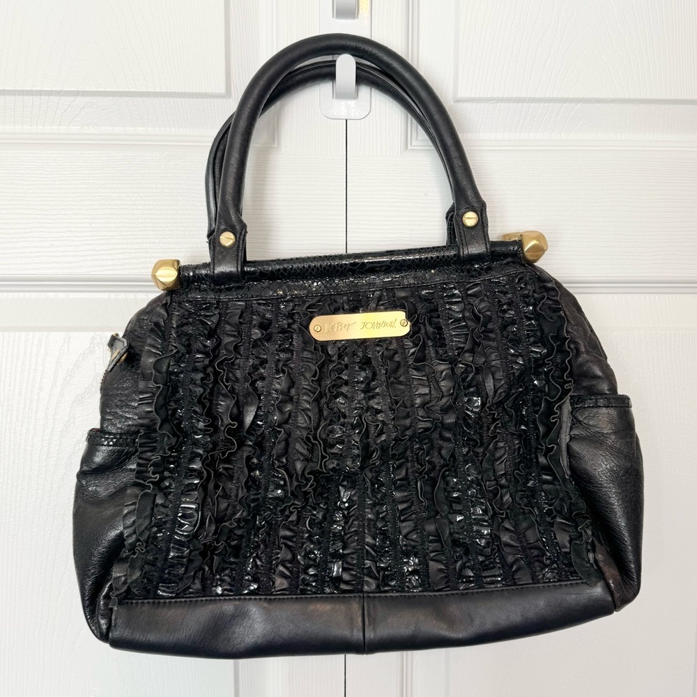 Vintage BETSEY JOHNSON Genuine Leather black ruffle shoulder bag
